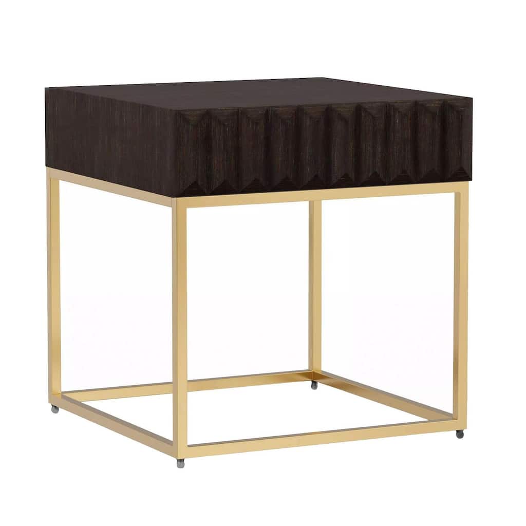 23 in. Brown and Gold Rectangle Wood End Table with Storage Drawer for Convenience
