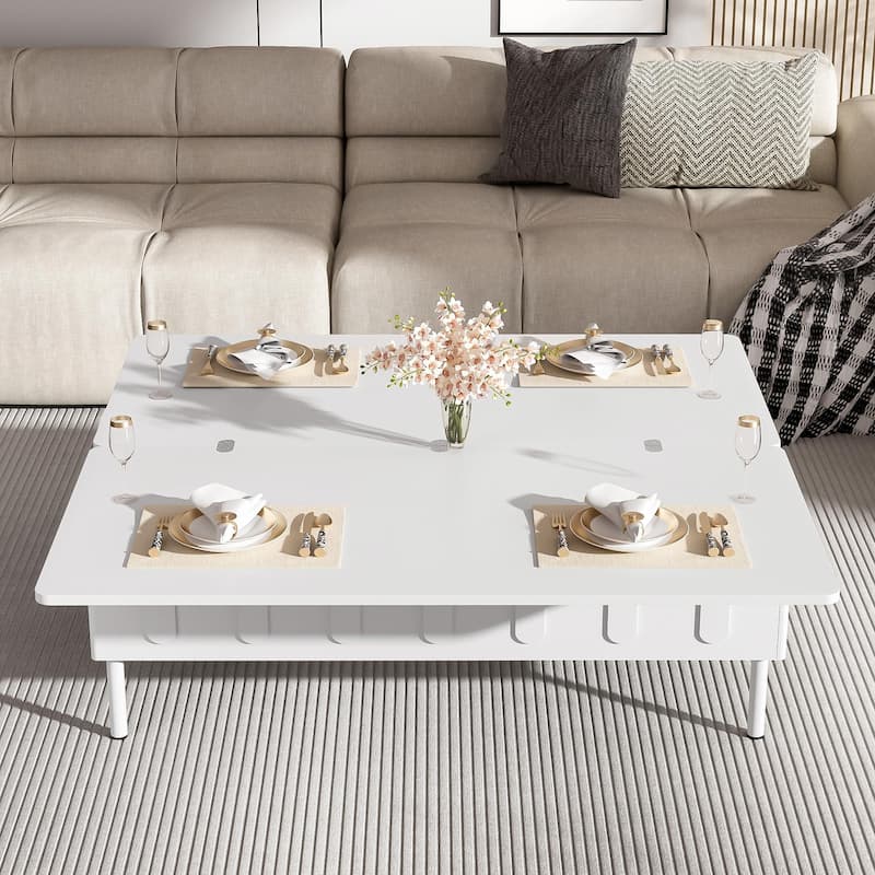 Lift-Top Coffee Table with 2 Drawers - White