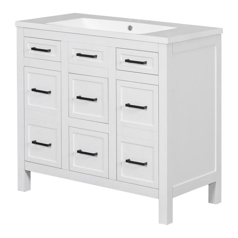 36-Inch Bathroom Vanity with Ceramic Sink Combo, Modern Freestanding Storage Cabinet