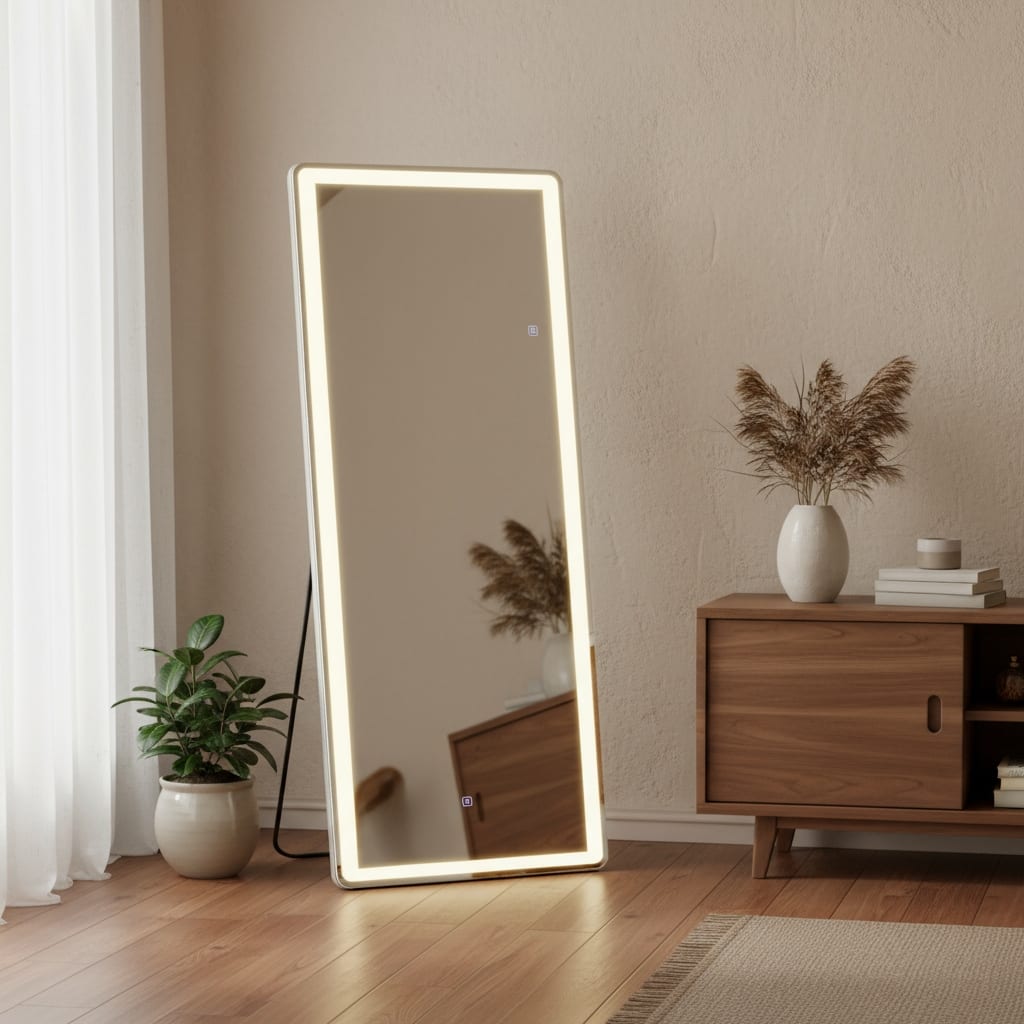 HomeRoots 71" Clear Lighted Freestanding and Wall Mount Frameless Full Length Mirror - 26.00 in. x 71.00 in. x 0.50 in.