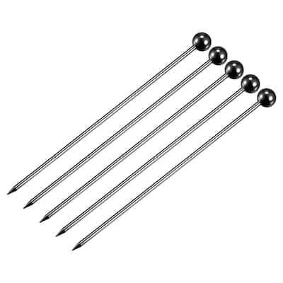 Metal Cocktail Picks 5Pcs, Reusable Cocktail Toothpick Ball Shape - Black - 11 cm/ 4.3 inches