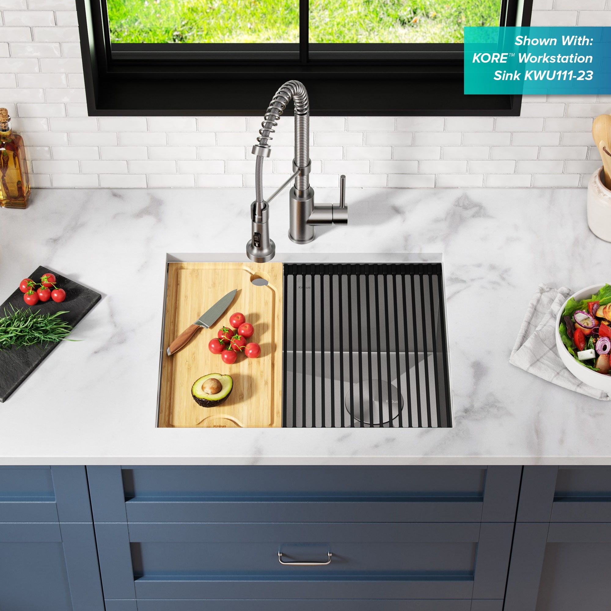 KRAUS Workstation Kitchen Sink Solid Bamboo Cutting Board ...