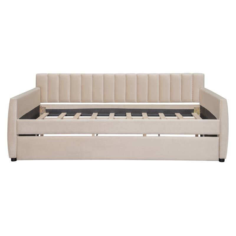 Full Size Velvet Upholstered Daybed with Trundle