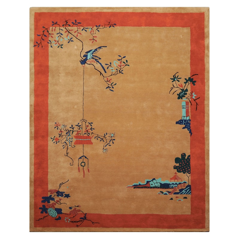 Beige Chinese Art Deco New Zealand Wool Hand Tufted Multi Size Oriental Area Rug LoomBloom