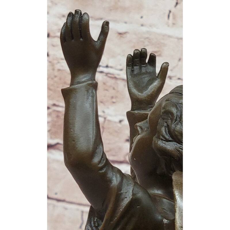 Bronze Child Angel Statue With Upraised Arms – Spiritual Décor On Marble Base