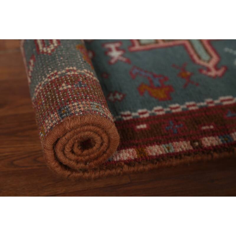 Teal Green Khotan Oriental Runner Rug Hand-Knotted Wool Carpet - 2'6"x 9'9"