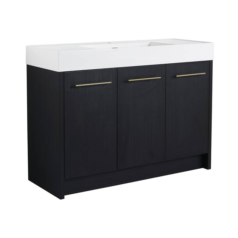 24" Bathroom Vanity with Resin Sink, Soft Close Hinges, Adjustable Storage, Black Chestnut Color, Freestanding Cabinet