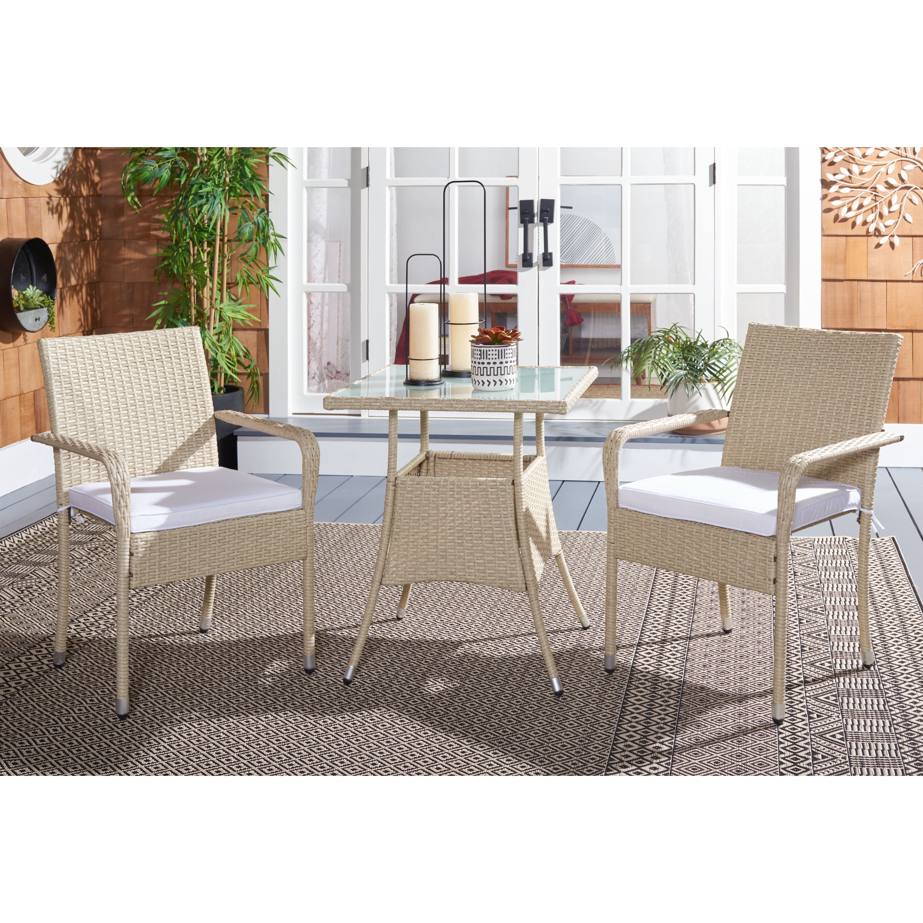 SAFAVIEH Outdoor Patio Furniture Sheva 3-Piece Bistro Set - 24Wx24Dx33H