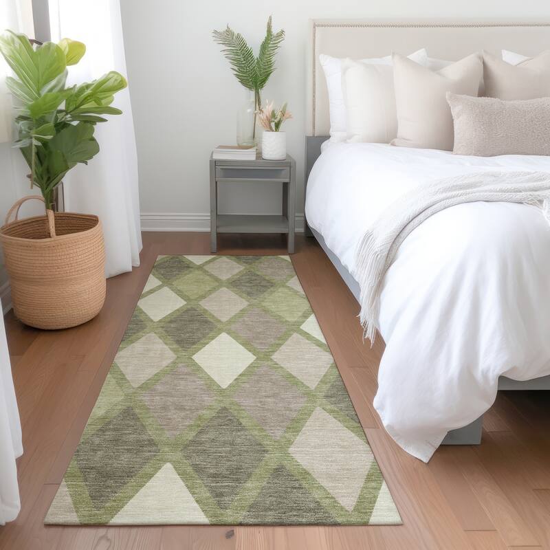 Premium Washable Super Soft Mosaic Diamonds Mayfield Rug - Aloe - 2'3" x 7'6"