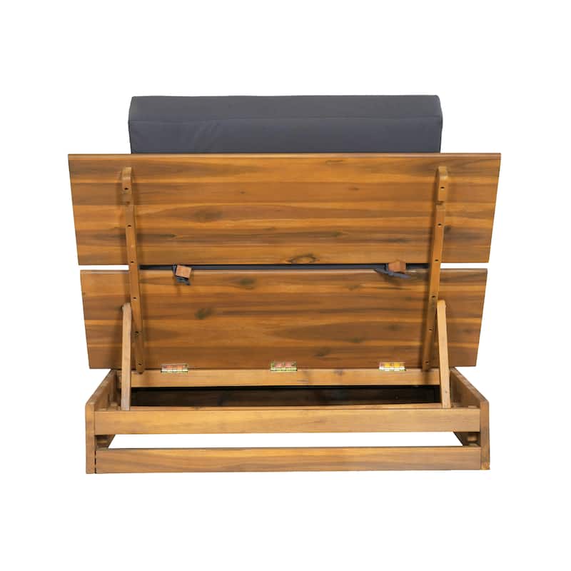 Christopher Knight Home - Modern Indoor/Outdoor Acacia Wood Chaise Lounge with 3-Position Adjustable Backrest & 3-Fold Cushion