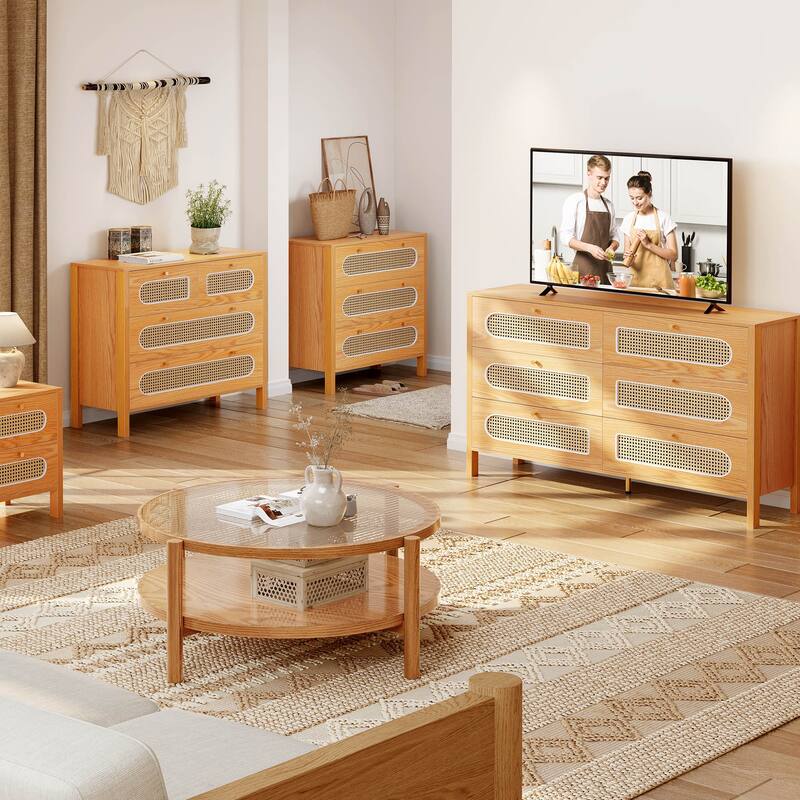 Moasis 4-6-Drawer Dresser Chest Drawer Storage Cabinet Rattan Wood Closet