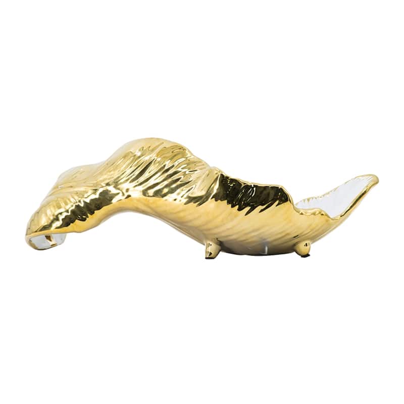 Ceramic Leaf Table Accent - 15.5" - White and Gold