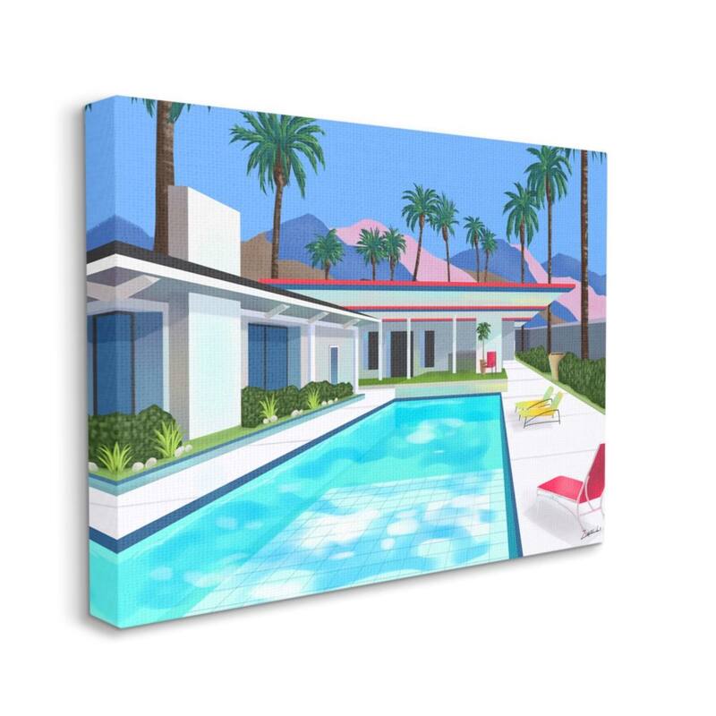 Stupell Modern Architecture House Pool Tropical Palm Trees Canvas Wall Art - 24 x 30