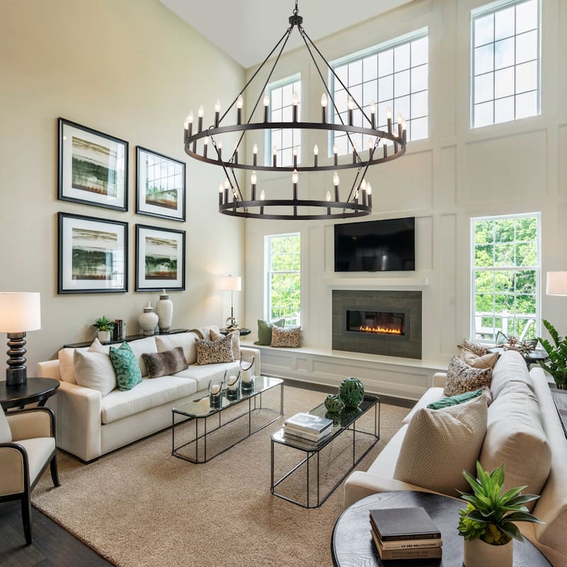 40-Light Candlestick Circle Wagon Wheel Chandelier 2-Tier Farmhouse Chandelier Lighting for Kitchen Island