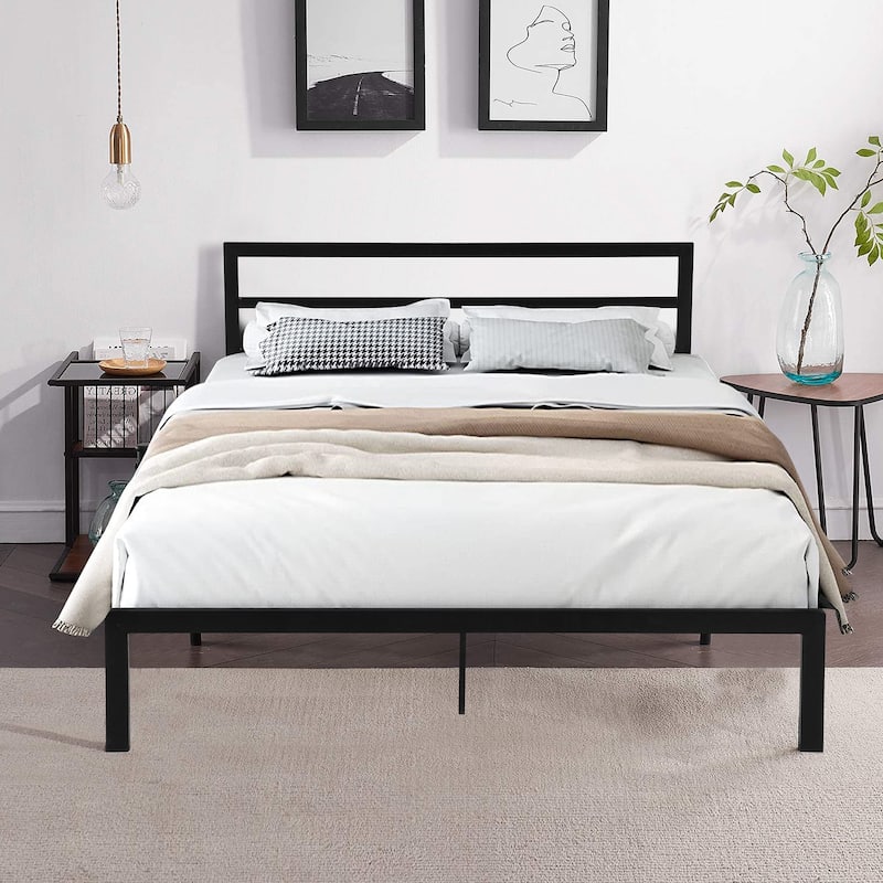 Modern Queen Metal Bed Frame with Under-Bed Storage - No Box Spring Needed