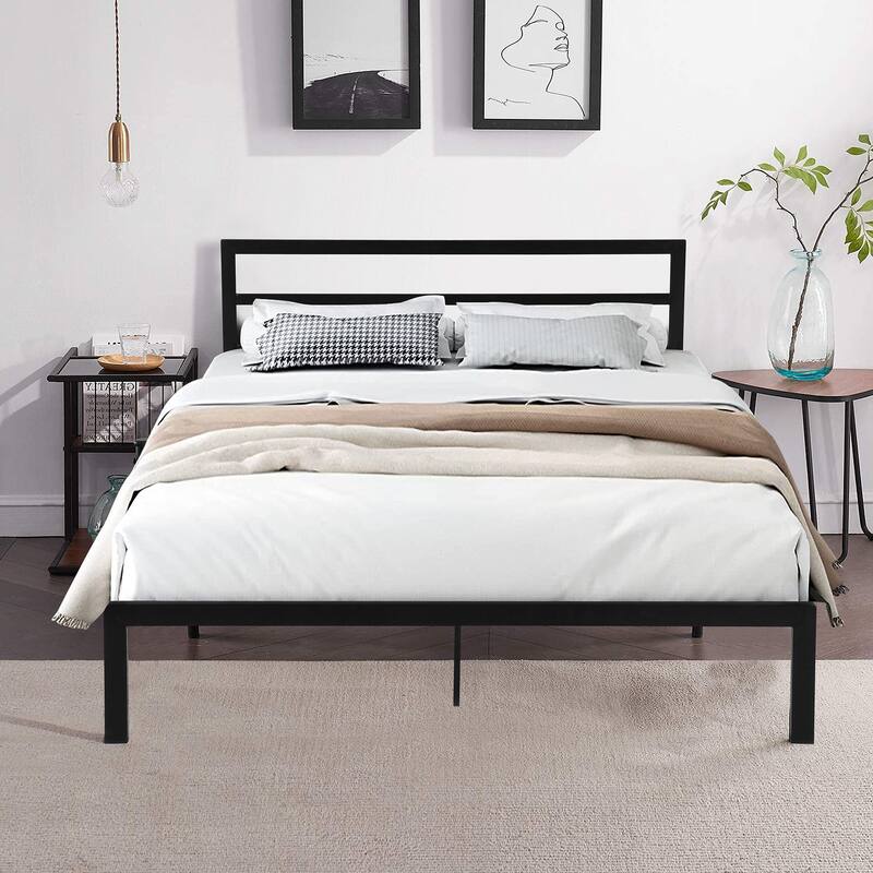 Modern Style Queen Size Metal Bed Frame with Headboard