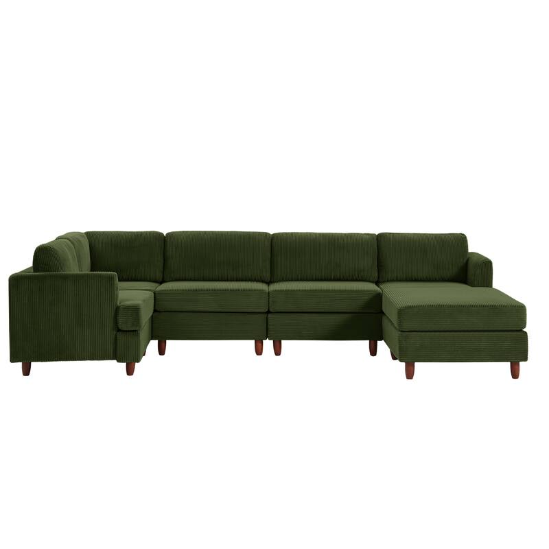 95.6" 6-Seater Modular Corduroy Sectional Sofa with Convertible Sleeper
