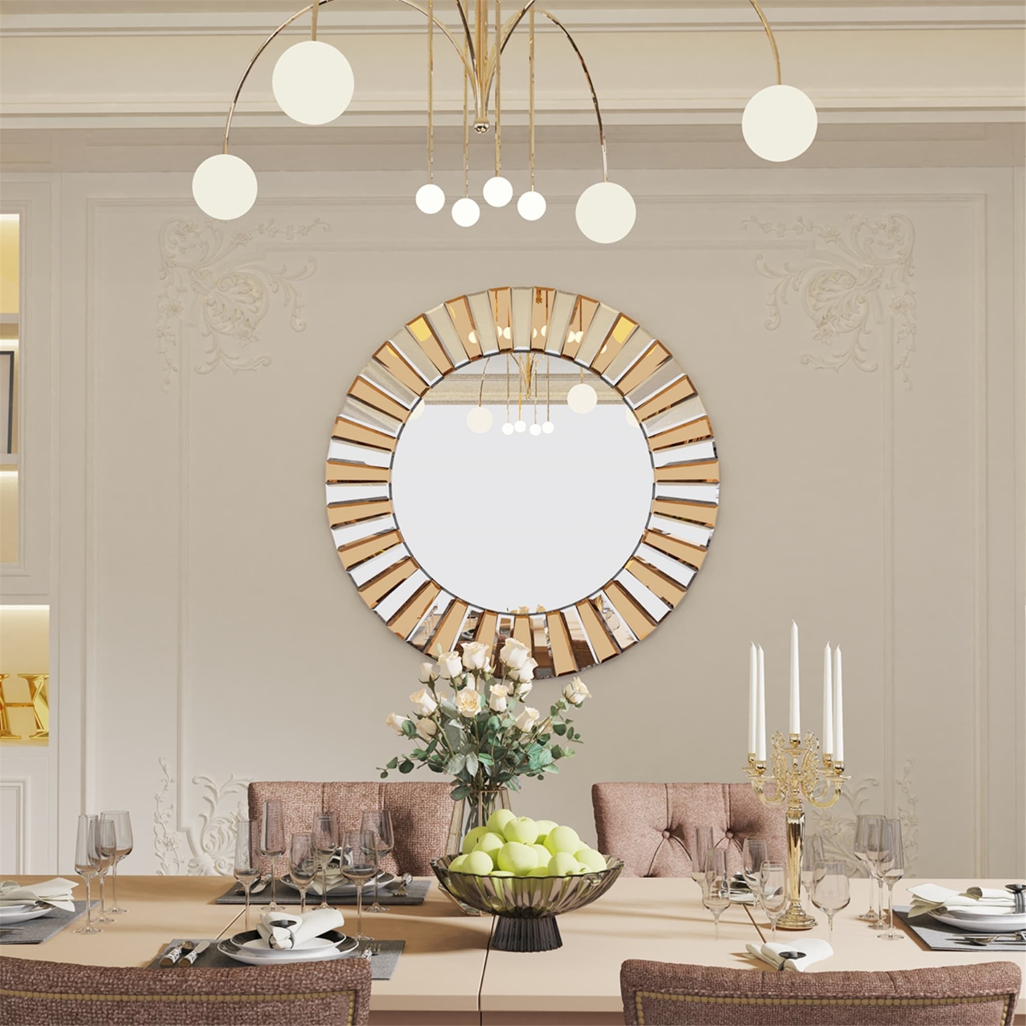 Starburst Wall Art Mirror w/Glass Beveled Edge Round for Room