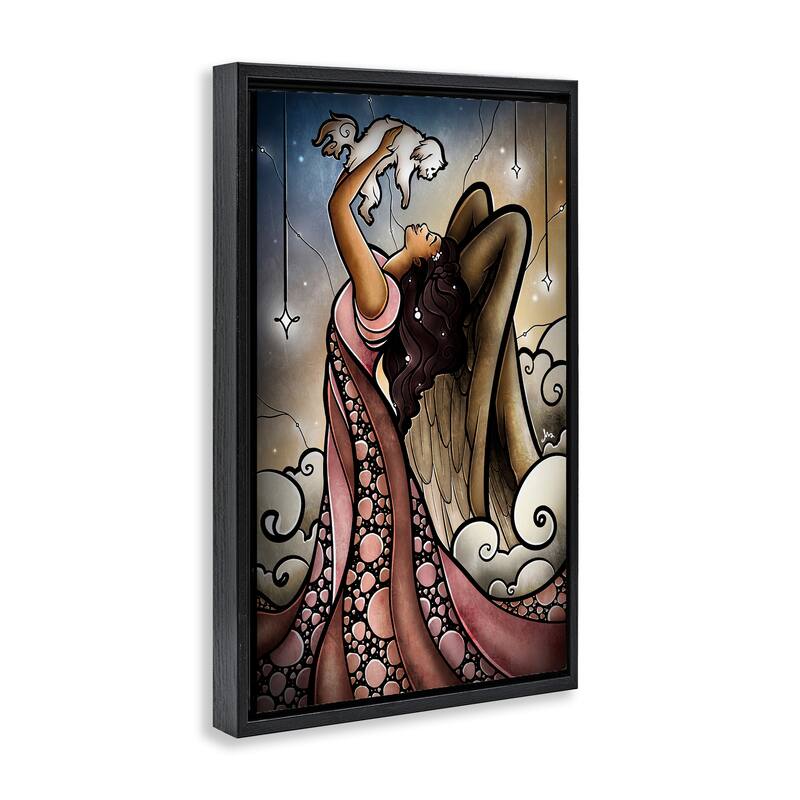Stupell Angel with New Puppy Framed Floater Canvas Wall Art Design By Mandie Manzano