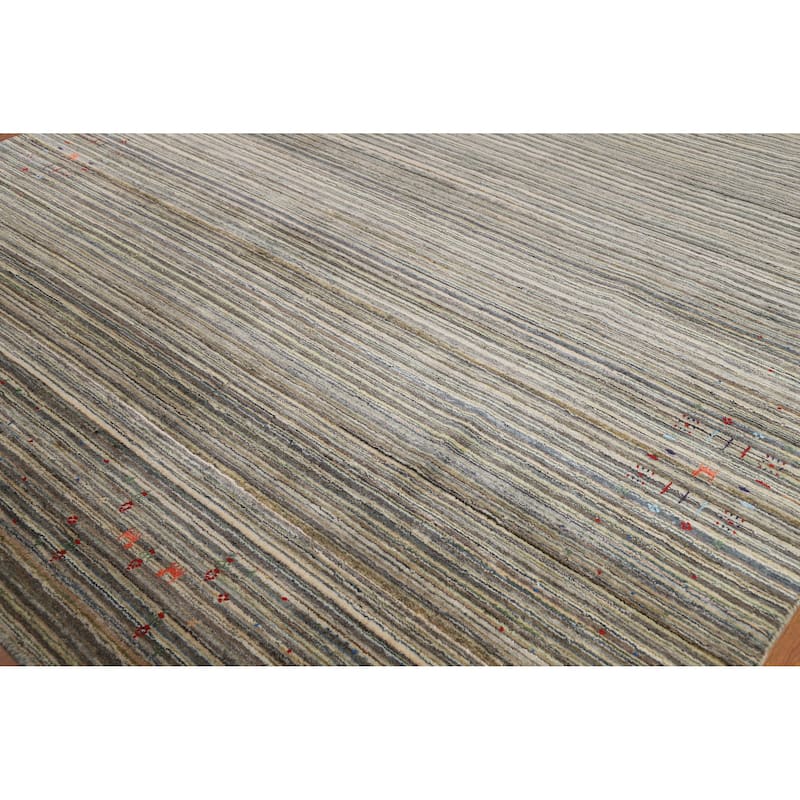 Striped Gabbeh Indian Area Rug Hand-Knotted Wool Carpet - 8'0" x 9'9"
