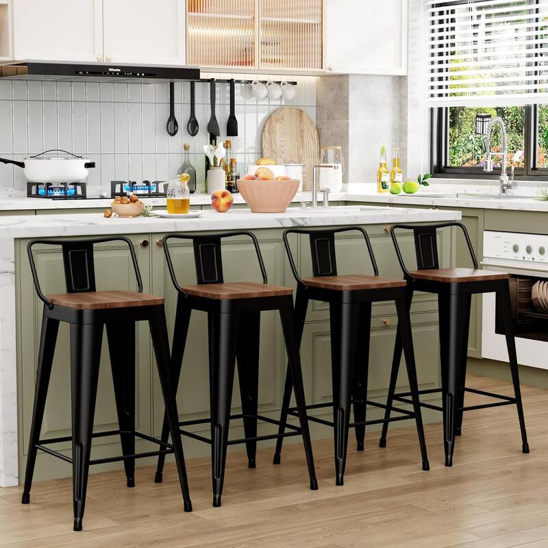 Counter & Bar Stools with Metal Frame Kitchen Stools with Low Back Kitchen Bar Furniture Stools with Square Wooden Seat
