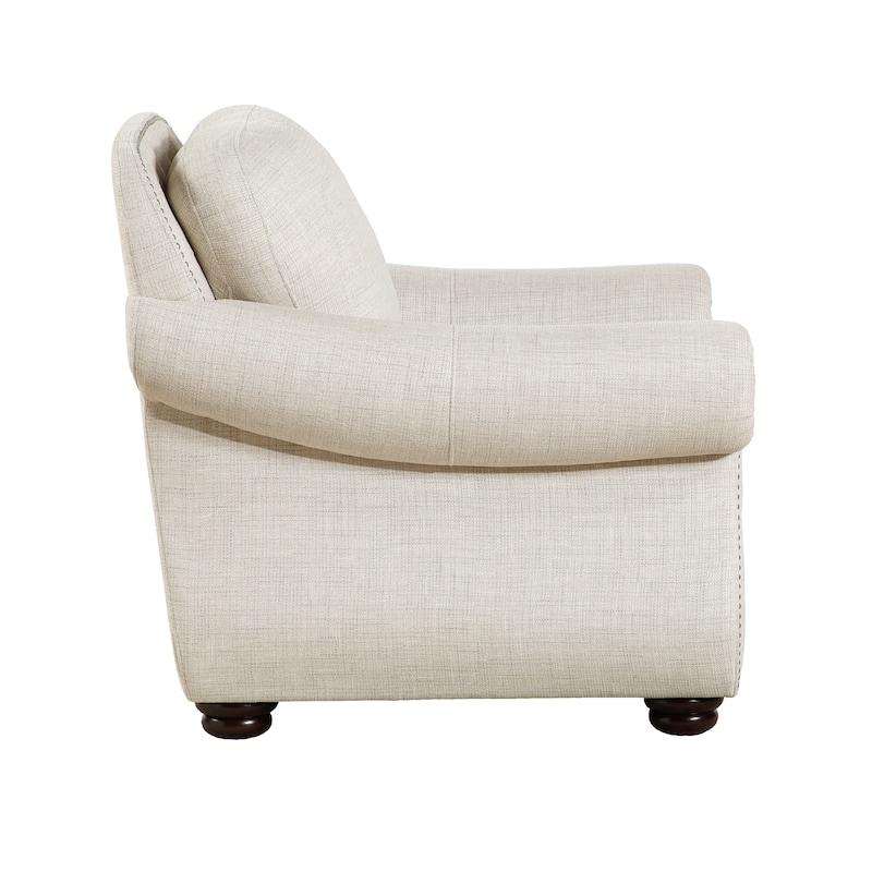 Boro 42 Inch Sofa Armchair, Soft Beige, Armrests w Nailhead Trims
