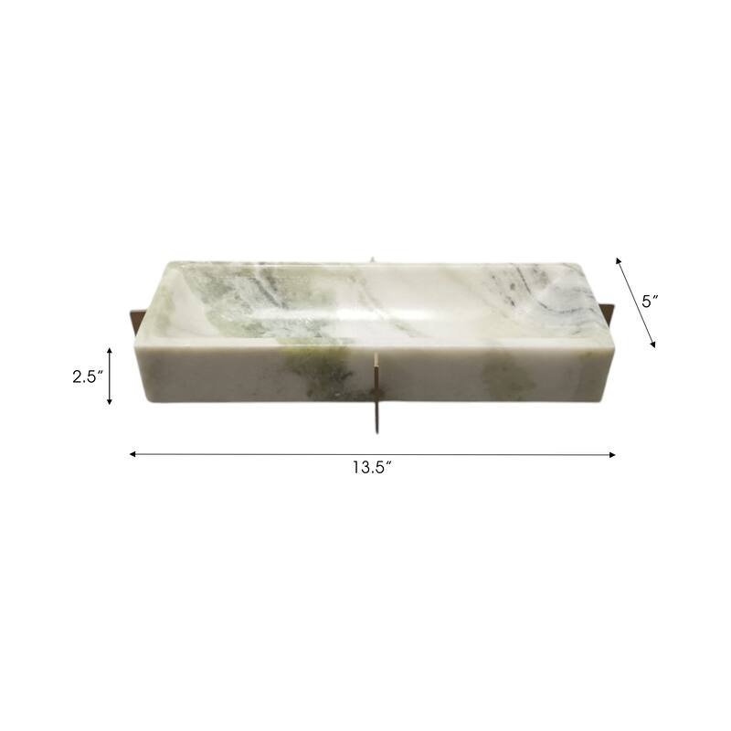 Marble Stone Tray Plate Fauna-Inspired Design Home Office - 3" Green - 13.5" x 5" x 2.5"