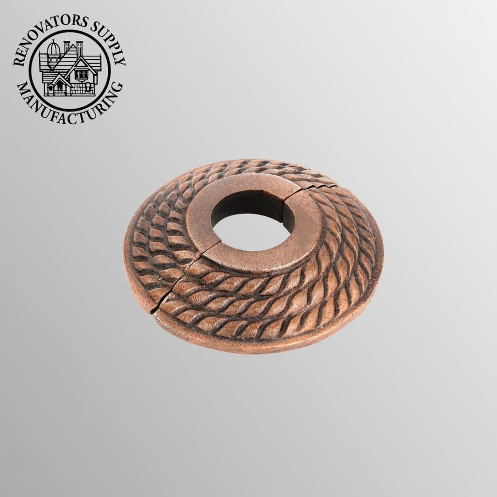 Copper Oil Rubbed Finish Radiator Flange Triple Roped 3/4" (IPS) pipe flange: 1" I D; 3-1/8" OD Renovators Supply