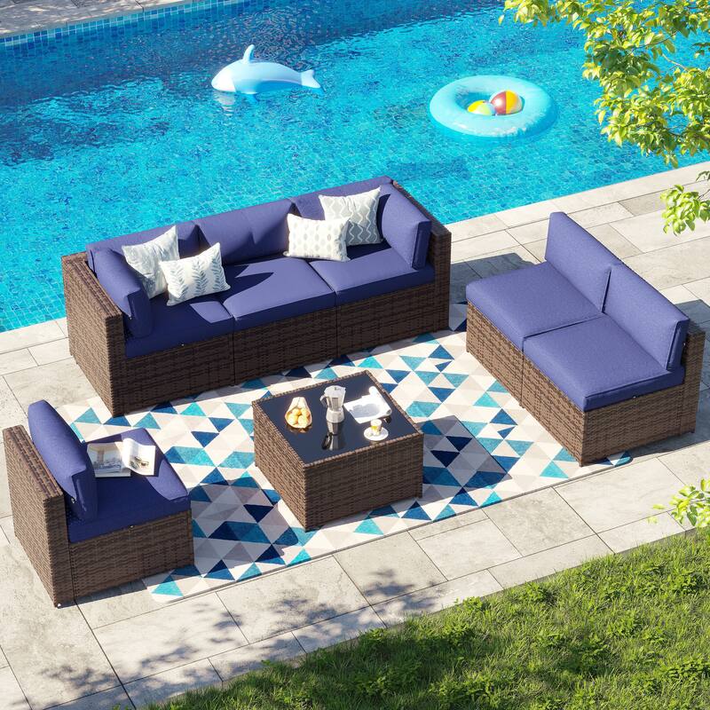 AOXUN Wicker Rattan Outdoor Sectional Sofa Set with Coffee Table