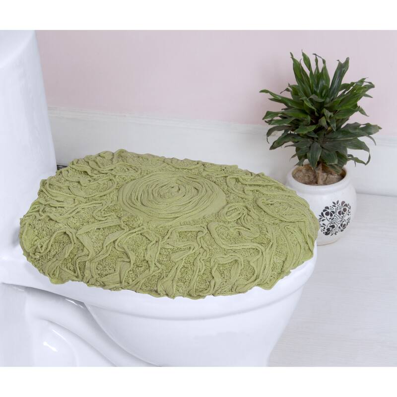 Home Weavers Bell Flower Cotton Soft, Water Absorbent Toilet Seat Lid Cover, Machine Washable 18"x18" Toilet Lid Cover - Green