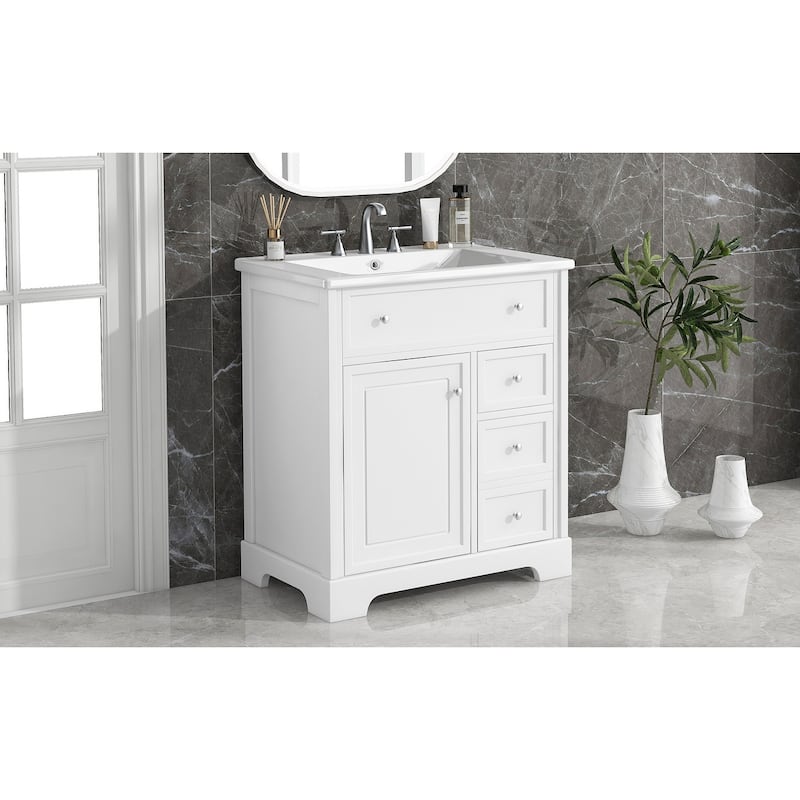 30" Bathroom Vanity with Sink Top, Bathroom Vanity Cabinet with Door and Two Drawers, MDF Boards, Solid Wood
