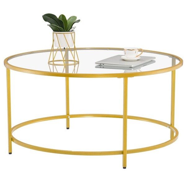 Shop Modern Round Glass Surface Coffee Table Living Room ...