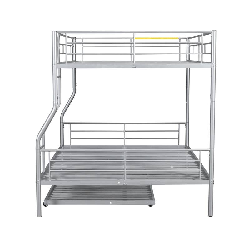 Metal Bunk Bed Convertible Bed Frame w/ Trundle, Guardrails
