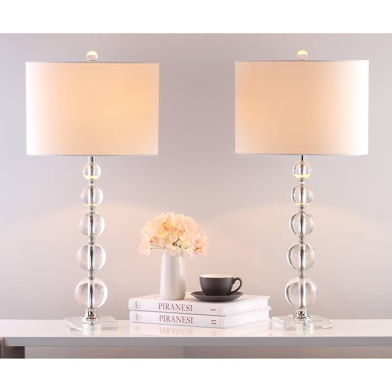 SAFAVIEH Lighting 29 inch Liam White Shade Stacked Crystal Ball Table Lamp - 14" W x 14" D x 30" H
