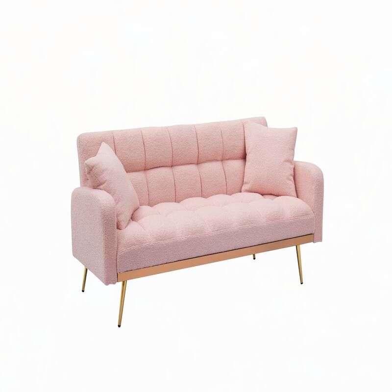 69 Inch Sofa Bed Pink with Adjustable Teddy Sofa