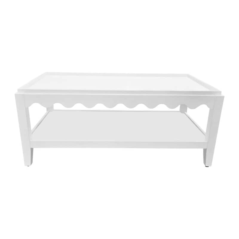 Carolina Chair & Table Scallop Coffee Table - Rectangular Mango Wood Side Table - Decorative Edge and Lower Shelf