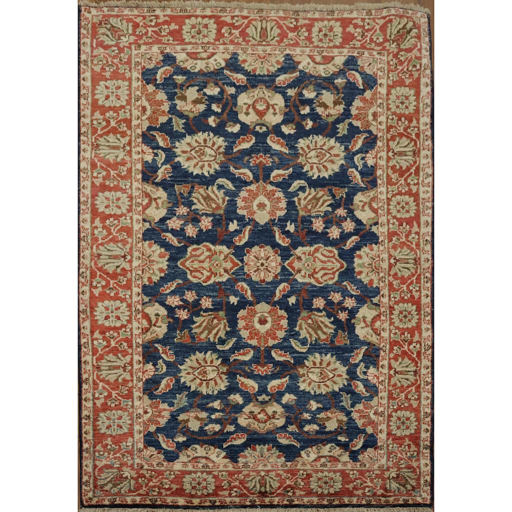 Hand Knotted Oriental 100% Wool Carpet Traditional All-Over Navy Blue & Blues Ziegler Area Rug - 5' 10'' X 4' 1''