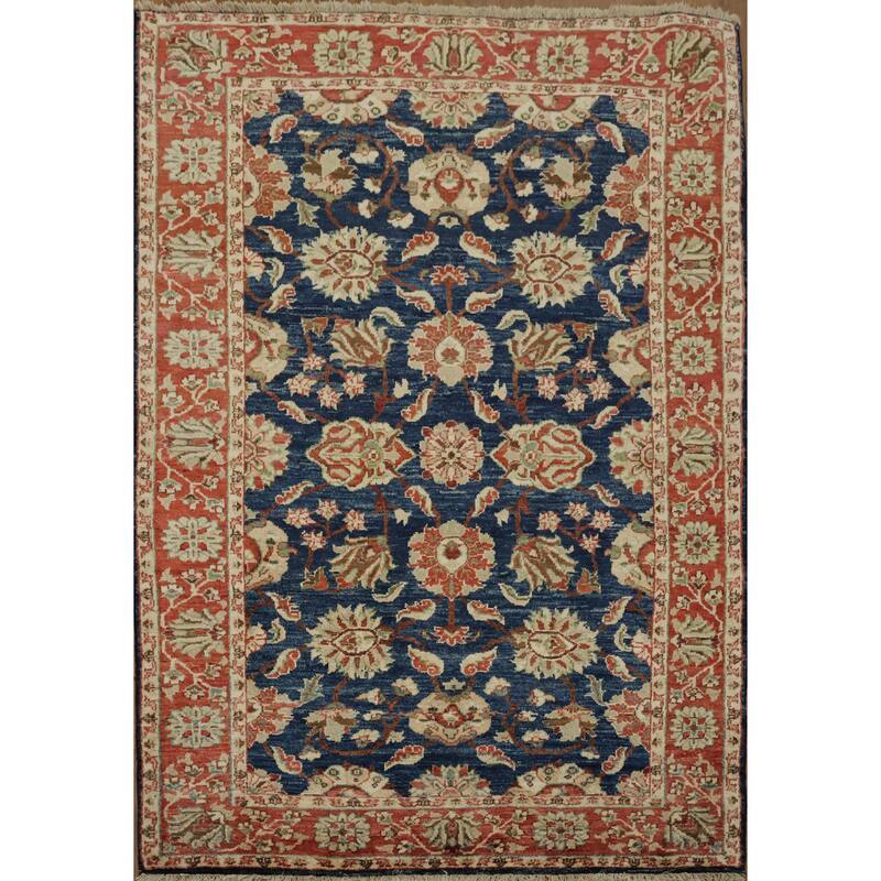 Hand Knotted Oriental 100% Wool Carpet Traditional All-Over Navy Blue & Blues Ziegler Area Rug - 5' 10'' X 4' 1''