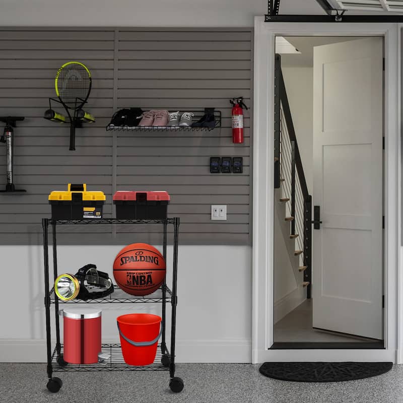 Heavy Duty 3-Shelf Shelving Steel Organizer Wire Rack with Wheels, Adjustable Storage Units,Black - 23" W x 13" D x 30" H