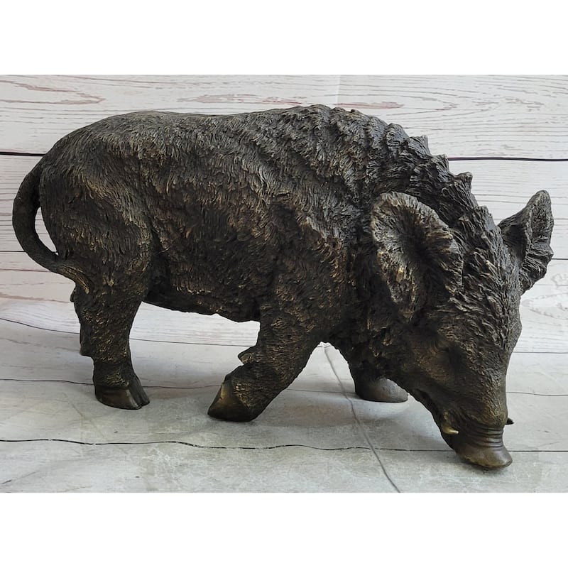 Wild Boar Pig Feral Hog Bronze Sculpture Statue Figure Figurine Decor