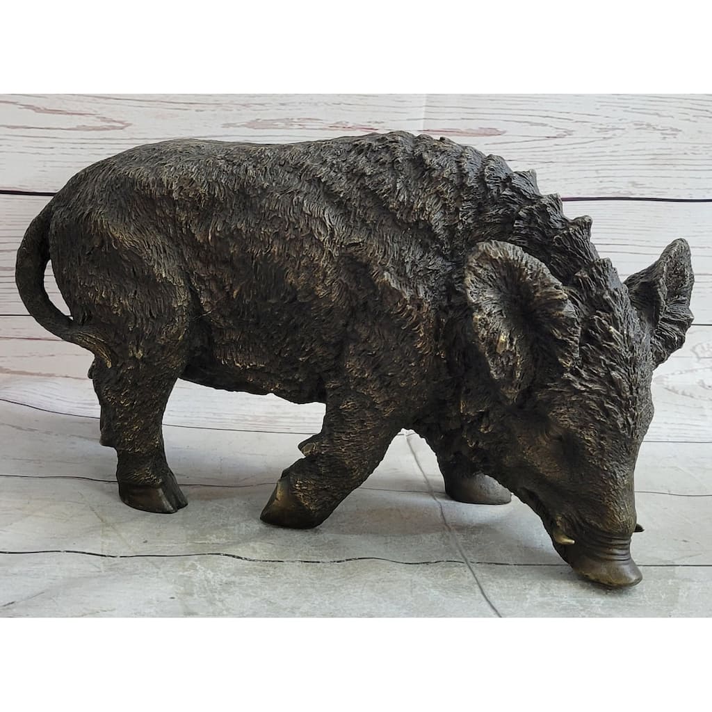 Wild Boar Pig Feral Hog Bronze Sculpture Statue Figure Figurine Decor