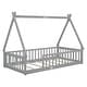 preview thumbnail 7 of 8, Grey Twin Size Pine Wood Tent-shaped Floor Teepee Bed with Guardrails, Slats and Rood