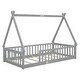 preview thumbnail 7 of 27, Tent-Shaped Twin Size Floor Bed with Fence and Guardrails, Pine Wood Construction