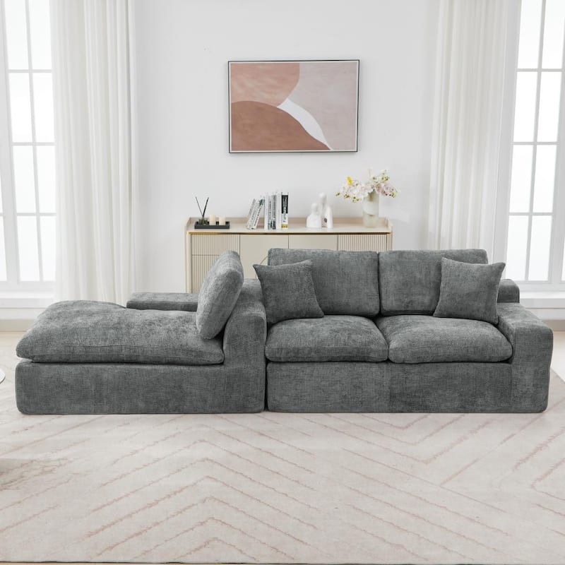 107.9" Upholstered Cloud Free-Combined Sectional Sofa with Double-Layer Cushion and Side Pockets