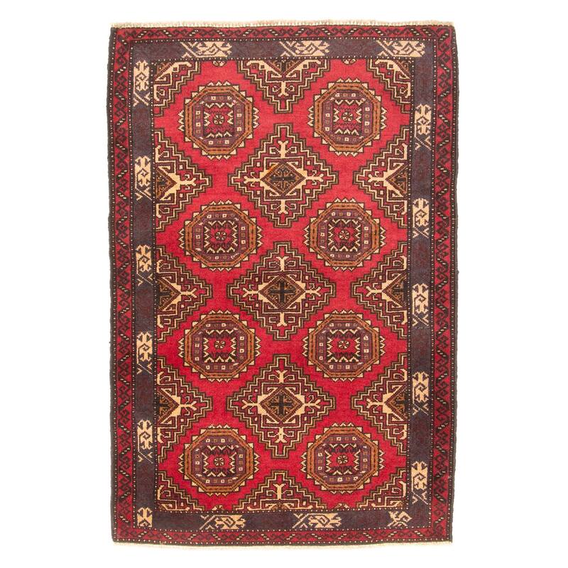 ECARPETGALLERY Hand-knotted Teimani Red Wool Rug - 2'11 x 4'6