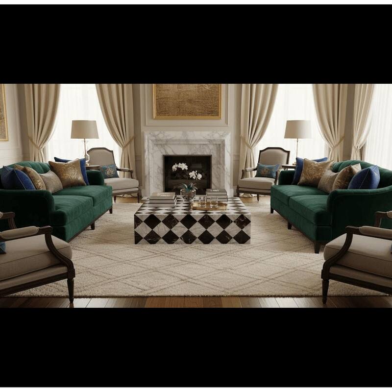 BETACH Genuine Marble Block Coffee Table - Nero Black / Carrara / Rosso Levanto Marble