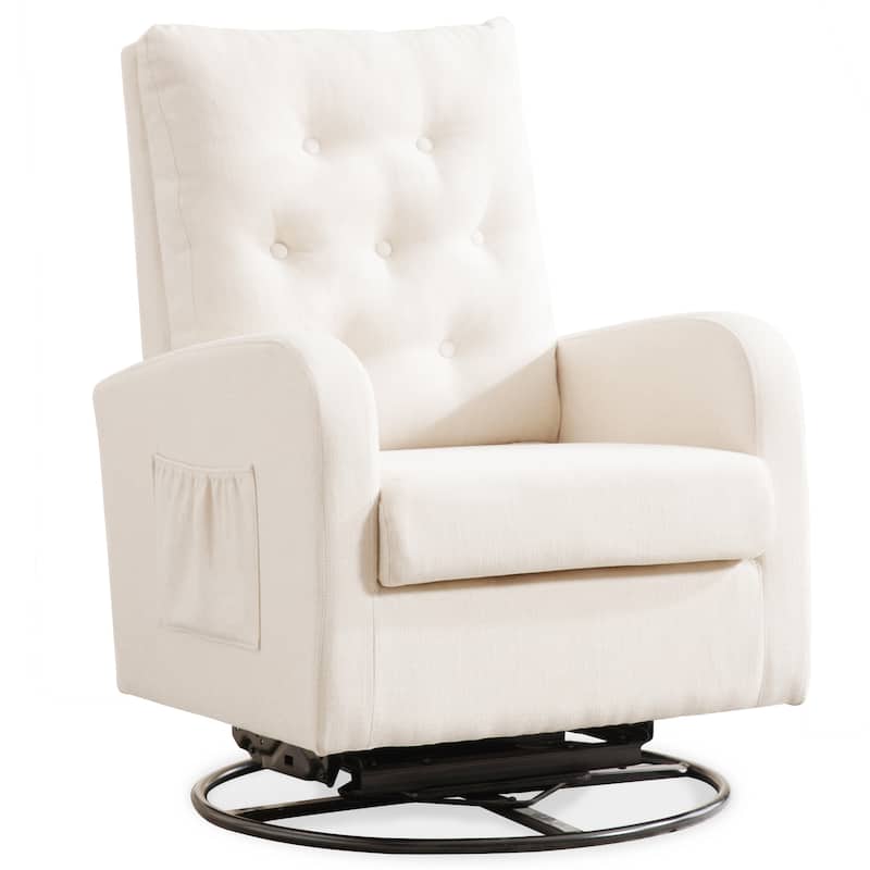 HOMYKA Swivel Rocking Upholstered Armchair Nursery Glider Linen Accent Chairs - Linen - Beige