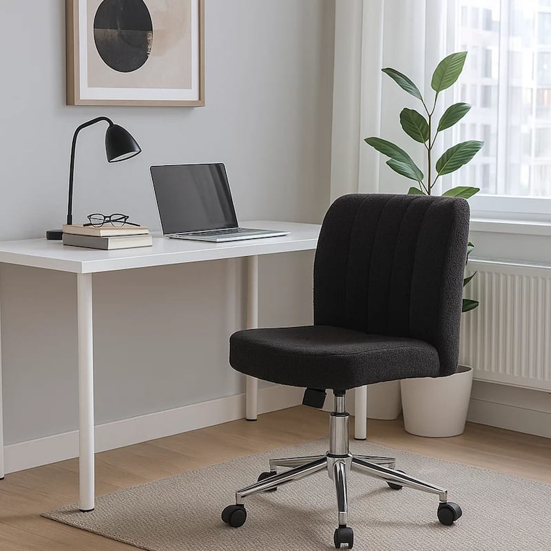 Rio Adjustable Height Office Chair, Black Boucle, Chrome, Nylon Casters