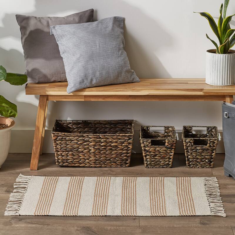 DII Black Ticking Stripe Hand-Loomed Rug 2x3 Ft - 24.0 In. L X 36.0 In. W X 0.2 In. H