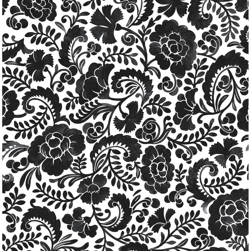 NextWall Tonal Paisley Peel and Stick Wallpaper - 20.5 in. W x 18 ft. L - Dark Ash